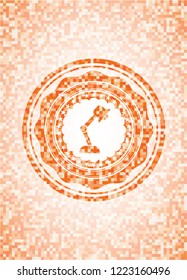 desk lamp icon inside orange tile background illustration. Square geometric mosaic seamless pattern with emblem inside.