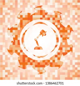desk lamp icon inside orange mosaic emblem with background
