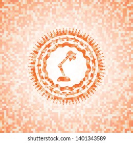 desk lamp icon inside orange mosaic emblem with background