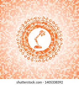 desk lamp icon inside orange mosaic emblem with background