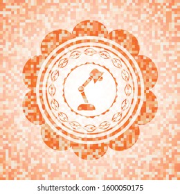 desk lamp icon inside orange tile background illustration. Square geometric mosaic seamless pattern with emblem inside.