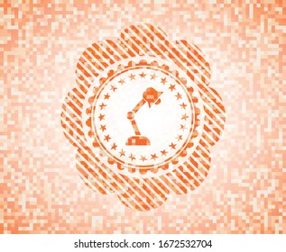 icono de la lámpara de escritorio en la ilustración de fondo de mosaico naranja. Mosaico geométrico cuadrado sin fisuras con emblema interior.