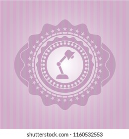 desk lamp icon inside pink emblem. Retro