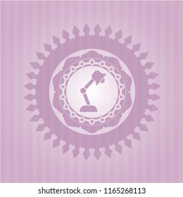 desk lamp icon inside pink emblem. Retro
