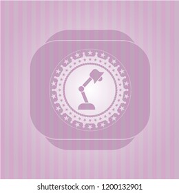 desk lamp icon inside pink emblem. Vintage.