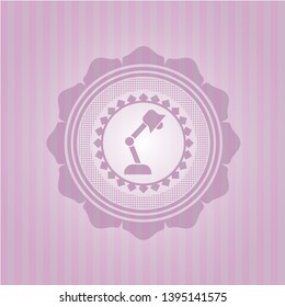 desk lamp icon inside pink emblem. Retro
