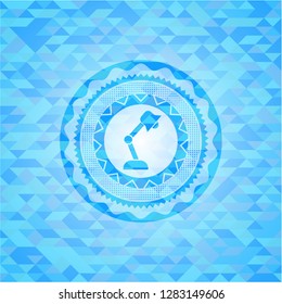 desk lamp icon inside realistic light blue mosaic emblem
