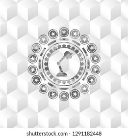 desk lamp icon inside realistic grey emblem with cube white background