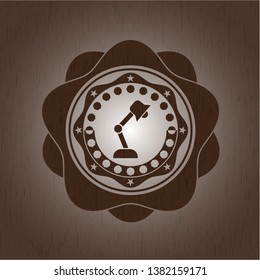 desk lamp icon inside realistic wood emblem