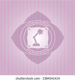 desk lamp icon inside realistic pink emblem
