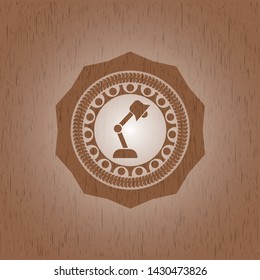 desk lamp icon inside realistic wooden emblem
