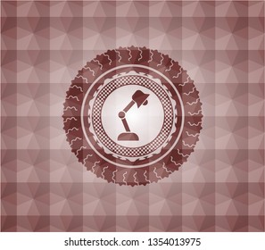 desk lamp icon inside red polygonal badge. Seamless.