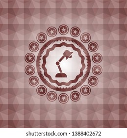 desk lamp icon inside red emblem with geometric pattern. Seamless.