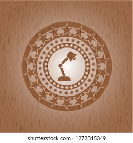 desk lamp icon inside retro style wood emblem