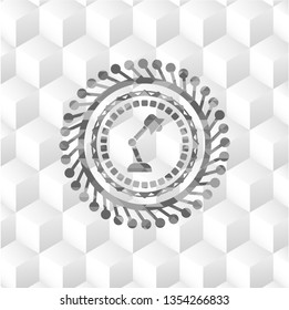 desk lamp icon inside retro style grey emblem with geometric cube white background