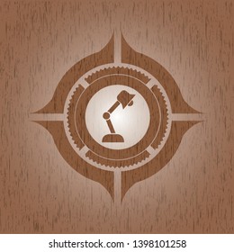 desk lamp icon inside retro style wood emblem