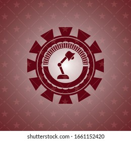 icono de la lámpara de escritorio dentro del emblema rojo retro