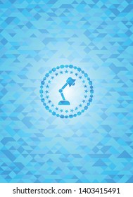 desk lamp icon inside sky blue emblem. Mosaic background