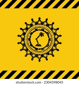 icono de la lámpara de escritorio en el interior del signo de advertencia, emblema negro grunge. Ilustración vectorial. Detallado. 