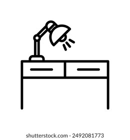 Desk with lamp icon linear logo mark in black and white