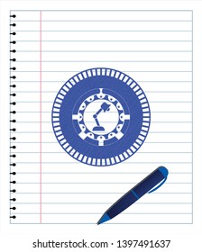 desk lamp icon pen effect. Blue ink. Vector Illustration. Detailed.