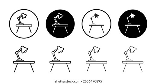 Escritorio con el icono de la lámpara simple Vector de contorno signo