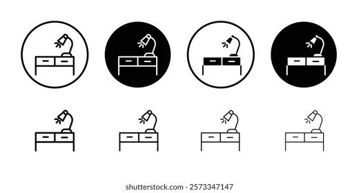 Desk with lamp icon vector line logo mark or symbol set collection outline style