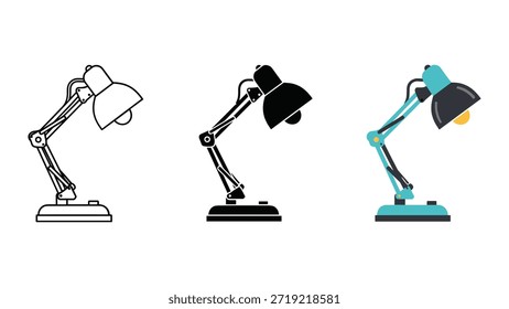 Iconos de la lámpara de escritorio en diferentes estilos y colores