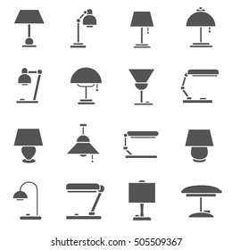 desk lamp icons set. floor lamps, office lamps, lighting fixtures, simple symbols collection. isolated vector monochrome illustration.