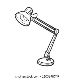 Desk Lamp Light Traditional Doodle. Icons Sketch Hand Made. Design Vector Line Art.