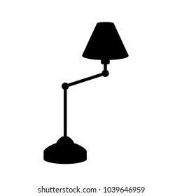 Desk lamp modern cartoon black silhouette vector illustration. Table bulb office workplace design element flat style isolated on white background. The flow of light. Icon for business and education.
