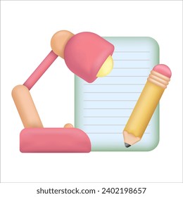 Desk lamp with note book and pencil icon, school vector element