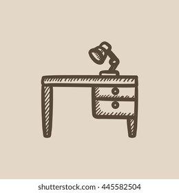 Desk lamp on table vector sketch icon isolated on background. Hand drawn Desk lamp on table icon. Desk lamp on table sketch icon for infographic, website or app.