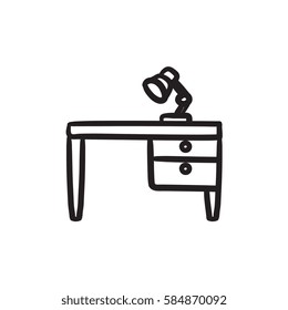 Desk lamp on table vector sketch icon isolated on background. Hand drawn Desk lamp on table icon. Desk lamp on table sketch icon for infographic, website or app.