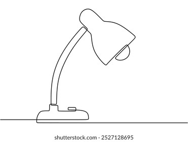 Lámpara de escritorio en un dibujo de línea continua. Diseño minimalista para el hogar y temas de estudio. Ilustración dibujada a mano para iluminación y educación.