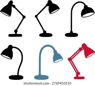 Desk lamp set icon illustration, in silhouette design, isolated on transparent background