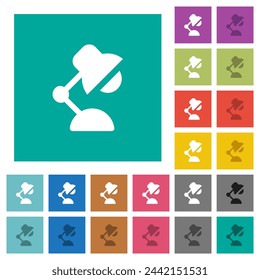 Desk lamp solid multi colored flat icons on plain square backgrounds. Included white and darker icon variations for hover or active effects.