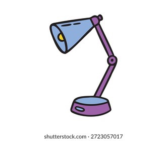 Lámpara de escritorio, luz de estudio para la tarea, doodle escolar colorido, dibujado a mano. Ilustración vectorial.