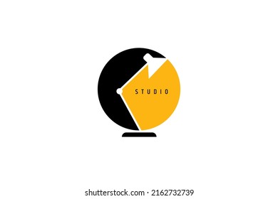 Desk lamp or study lamp logo in flat, simple and unique style, black and yellow on white background