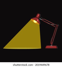 Desk Lamp Switching on in the Darkness. Vector Cartoon Illustration