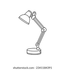 Desk lamp or table lamp isolate. Doodle Black line on white background vector illustration.