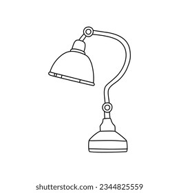 Desk lamp or table lamp isolate. Doodle Black line on white background vector illustration.