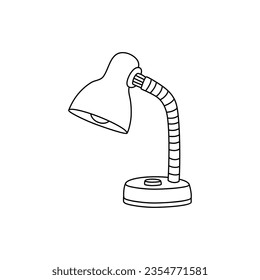 Desk lamp or table lamp isolate. Doodle Black line on white background vector illustration.