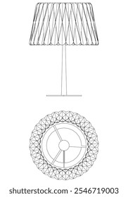 Lámpara de escritorio o lámpara de mesa Vector. Vistas frontal, lateral y superior para colorear o diseñar