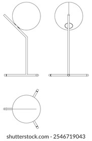 Lâmpada de mesa ou vetor de lâmpada de mesa. Vistas frontais, laterais e superiores para colorir ou projetar