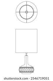 Desk lamp or table lamp vector. Front, Side, and Top Views for Coloring or Design