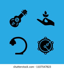 desk lamp, tambourine, spanish guitar and hand holding a stalk icons vector in sample icon set for web and graphic design