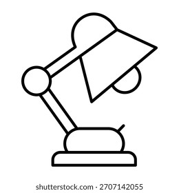 Icono de línea delgada de la lámpara de escritorio, concepto de lámpara interior. Gráficos de Vector. Signo de la lámpara en el fondo blanco, icono del estilo del contorno para el móvil o el Diseño web