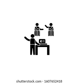 Desk laptop trainer chart icon. Simple business indoctrination icons for ui and ux, website or mobile application