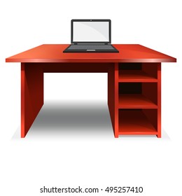 Desk with laptop. Vector illustration.